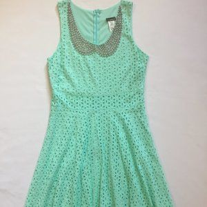 Grad Dress Mint Embroidered Lace Beaded Collar